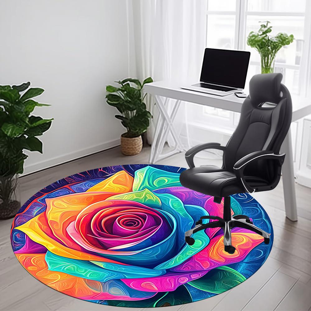1pc Rainbow Rose Office Round Area Rug, Indoor Mat Suitable ForOffice, Under Office Chairs Bedroom Living Room Home Decor, Room Decot072