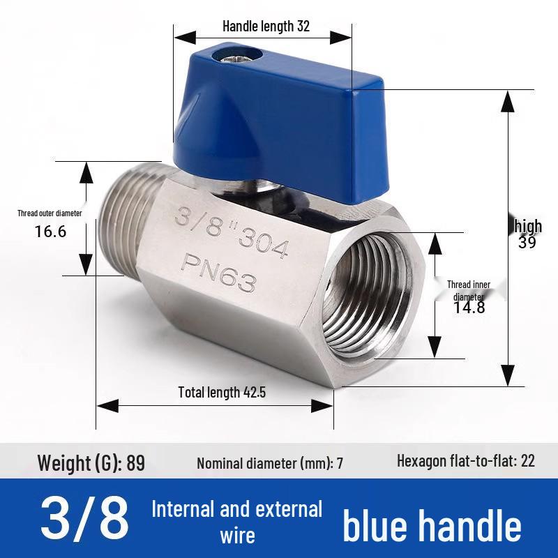 304 Stainless Steel Mini Ball Valve: Male To Female Thread, 4-Point/2-Point Switch.