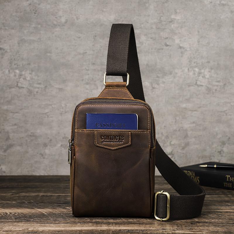 

Мужская нагрудная сумка CONTACT S из натуральной кожи, маленькая сумка через плечо, повседневная дорожная сумка через плечо, мини-сумка-мессенджер кофейный