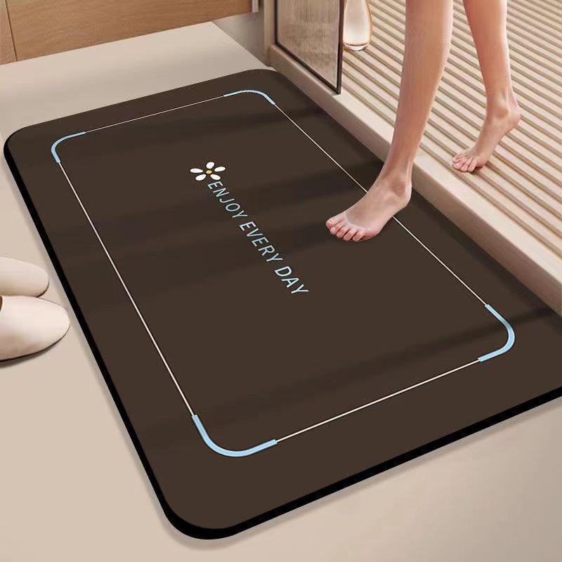 Quick-Dry Diatom Mud Bathroom Mat - Water Absorbent, Non-Slip Foot Mat with Silk Flower Design