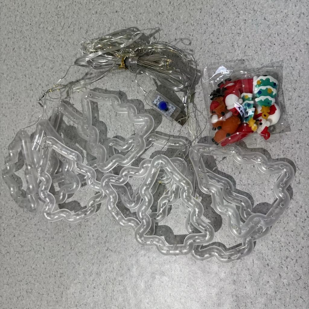 high qualityLED Christmas Curtain Lights with Santa Claus & Classic -in/- String Lights Suitable for Indoor Room Window Holiday Decorations -