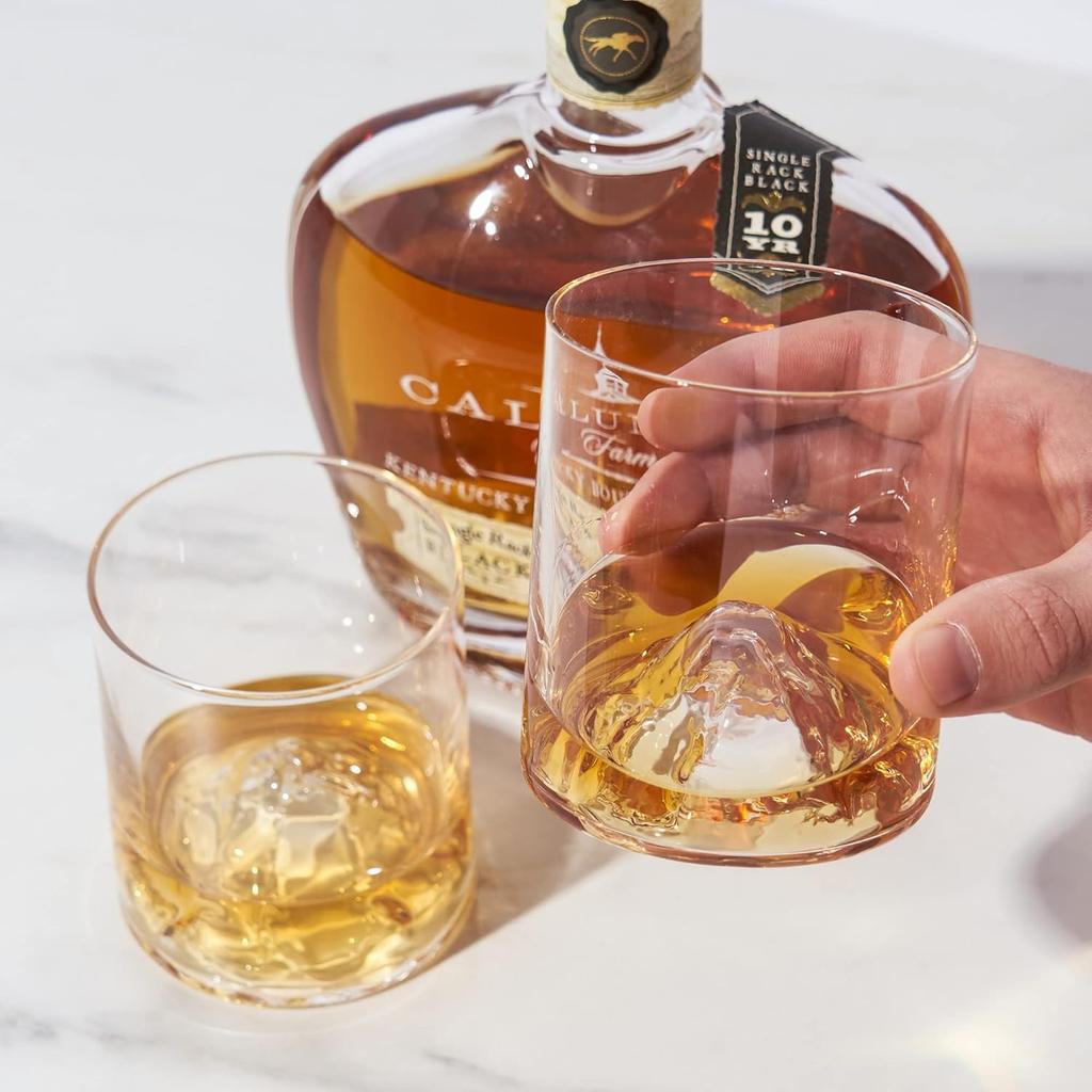 180ml/280ml Mountain Ridge Tumbler with 3D Mountain Base Crystal Whiskey Glass for Bourbon & Scotch
