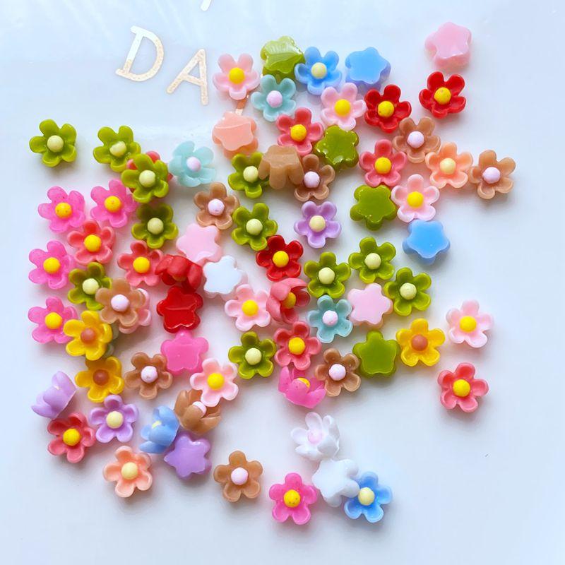 100Pcs New Resin Cute Mixed Mini Flower Manicure Flat Back Scrapbooking Hair Bow Center Embellishments DIY Accessories