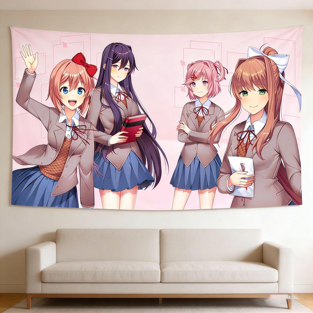 VIKAMA Heartbeat Literature Club Tapestry Home Bedroom Decoration Gift for Anime Fans And Friends Kawaii Anime Cute Anime Campus