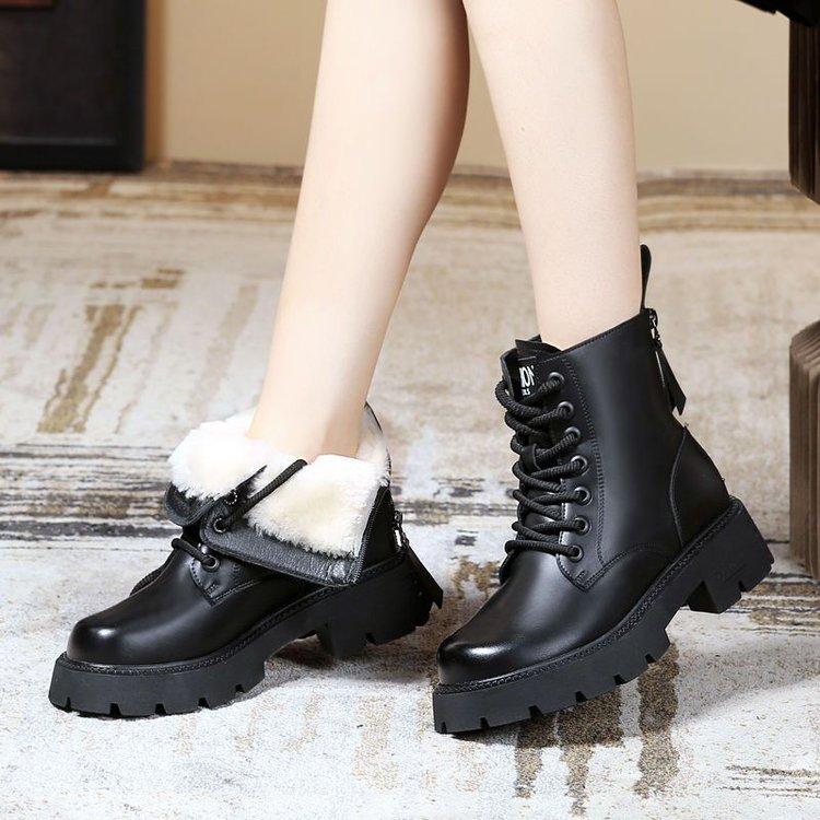 Northeast cold-proof plush snow boots Martin boots women's winter plush thickened bottom cold-proof warm cotton shoes Lamb wool cotton boots