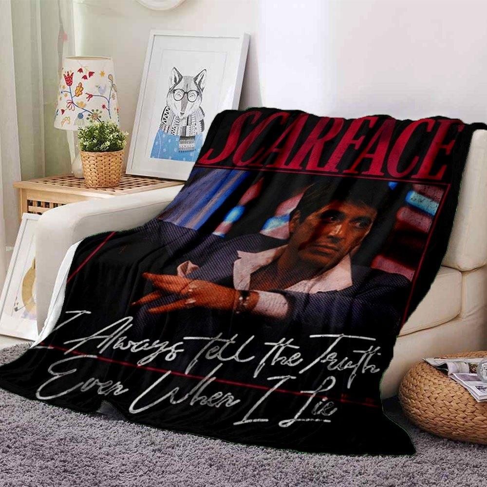 

1pc Scarface-Inspired Flannel Blanket - Soft Cozy All-Season Throw for Bedroom, Sofa, Camping, Travel - Perfect Gift for Movie FansB46 80cmx120cm(31inx47in)