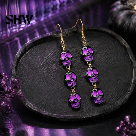 Retro Statement Earrings 1 Pair Acrylic Halloween for Women, Triple Skulls Drop Dangle Cool Alloy Ear Hooks Earrings, Gothic Jewelry Gifts Holiday