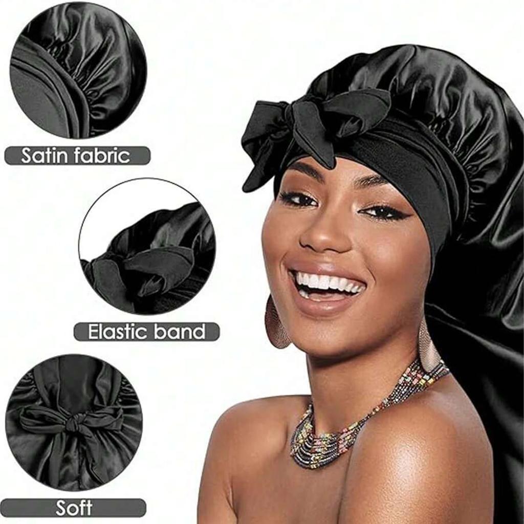 Women's Extra Long Satin Sleep Bonnet, Silk Smooth Elastic Hair Cap for Long Hair, Comfortable Night Sleeping Hat for Braids Loc