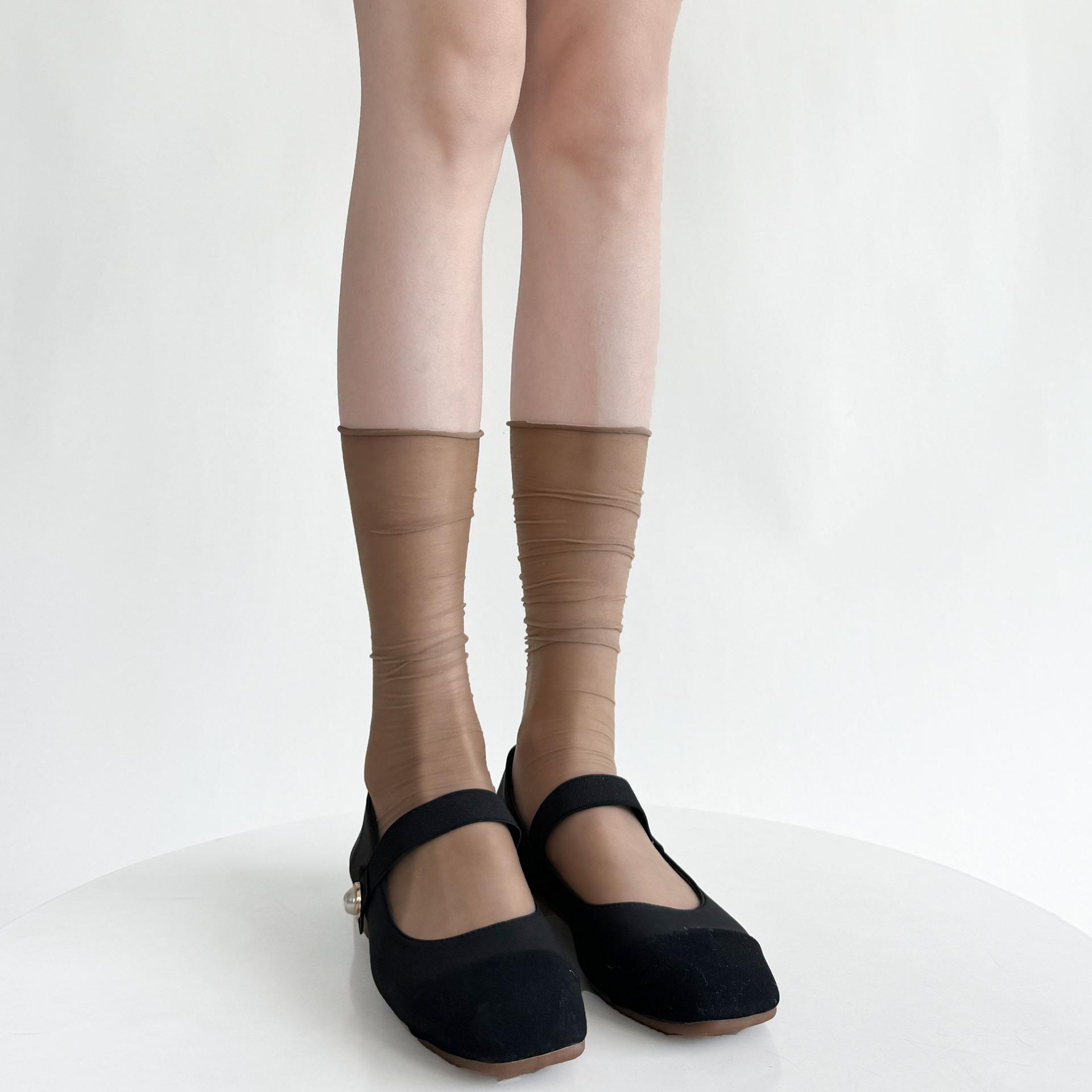 

Summer Ultra-Thin Women Socks Nylon Transparent Long Socks Women Casual Thin Breathable Solid Color Black White Skin Gray Socks EUR 34-39