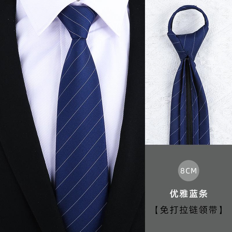 Men'S Grey Striped Tie Business Dress Wedding Groom Work Korean Version Zipper-Style No-Beater Tie