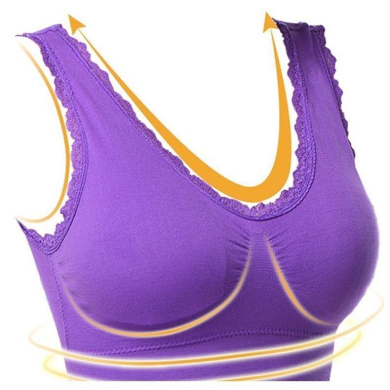Women S Plus Size Lace Trim Wireless Push Up Bra