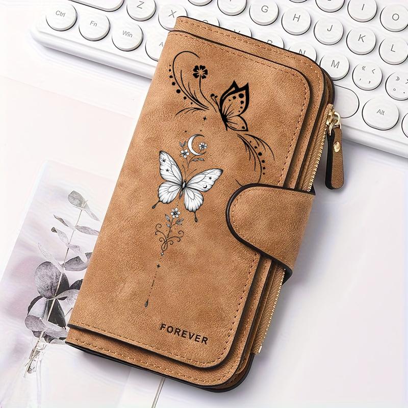 Butterfly-themed women's long wallet, multifunctional and portable, with snap closure, suitable for storing coins, ideal for birthday gifts or
