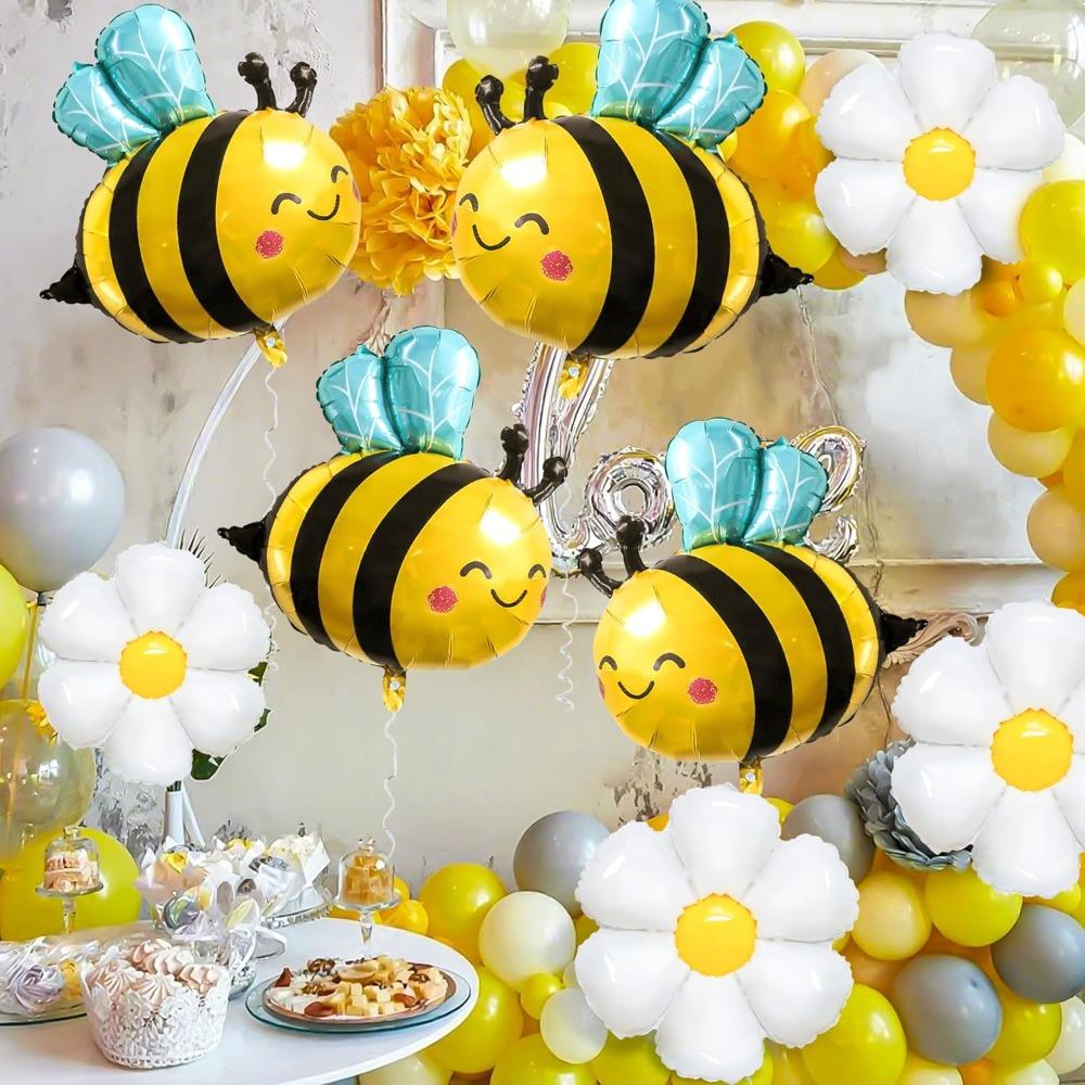 8pcs Cute Bee Balloon Arch Kits Sweet Bee Balloons and Daisy Flower Balloons for Spring Animal Themes Birthdays Outdoor Wedding Party Decorations