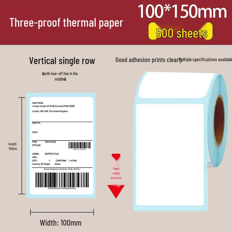 Waterproof Self-Adhesive Thermal Label Paper for ePacket Waybills, 100x150 Mm