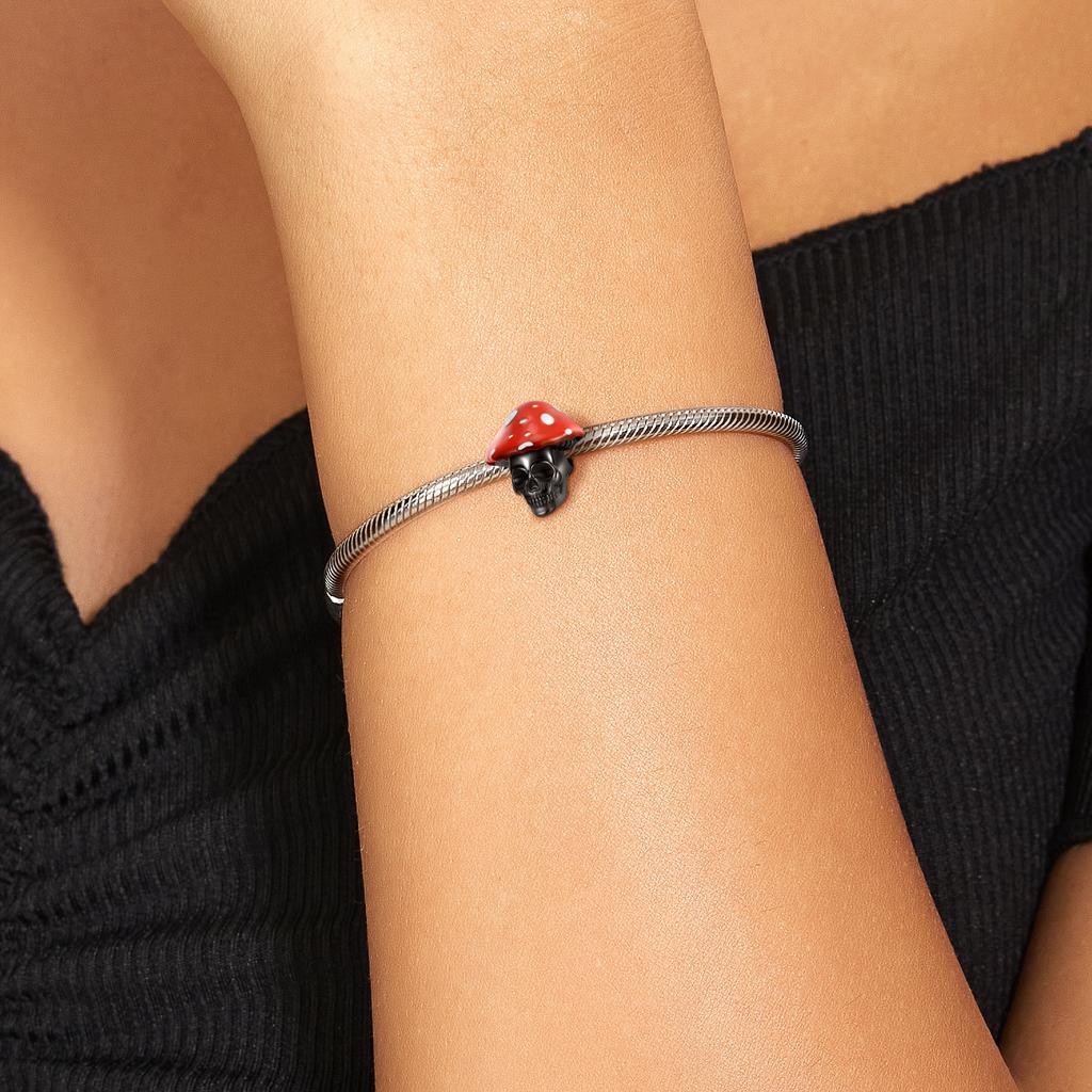 Lemon Juice Skull Authentic 925 Sterling Silver Heart Shape Enamel Skeleton Beads for Women Charms Bracelet Jewelry