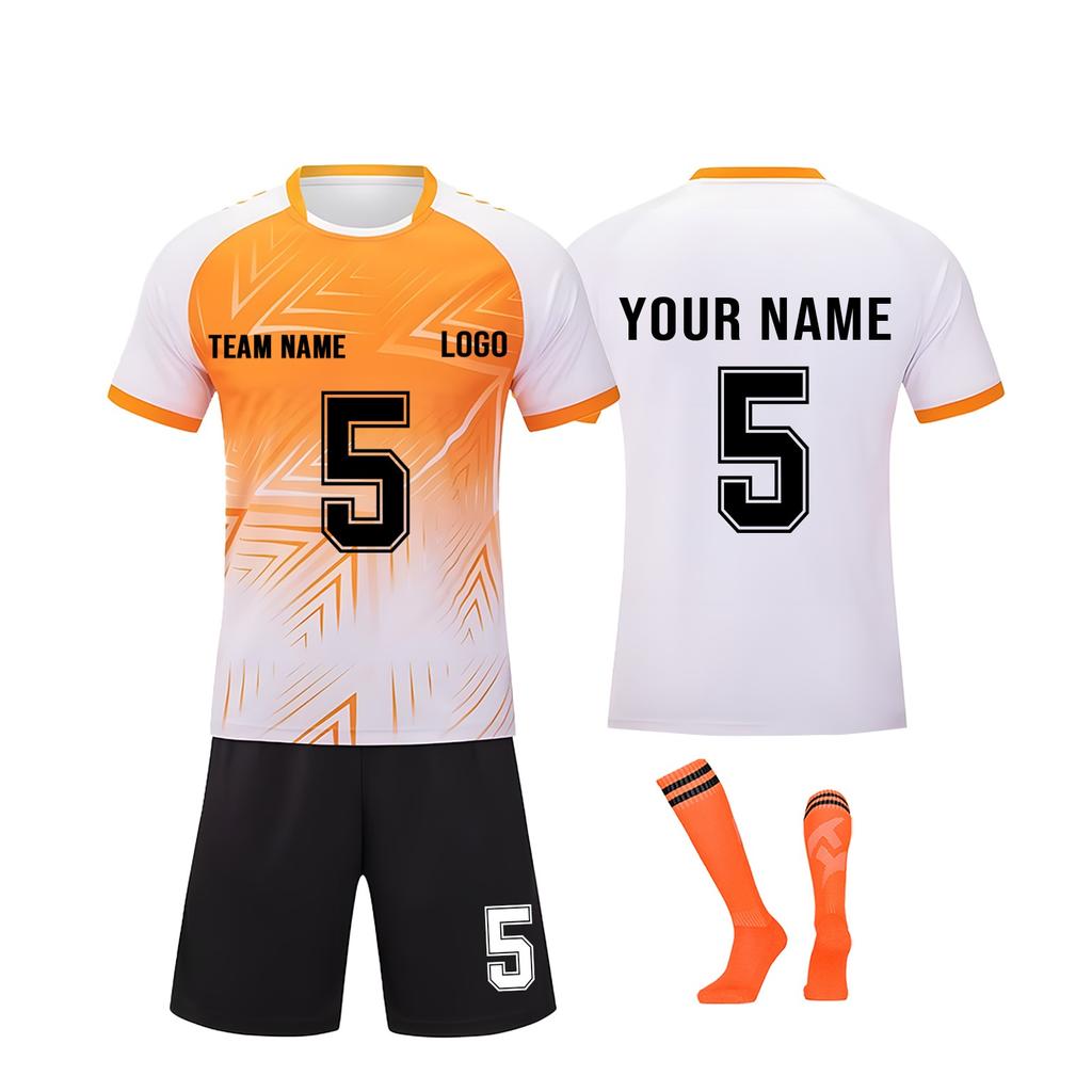 Men Soccer Jersey Set Short Sleeve Shirt and Shorts with Socks Breathable Quick Dry Lightweight Athletic Uniform Kit for Training Match Sportswear