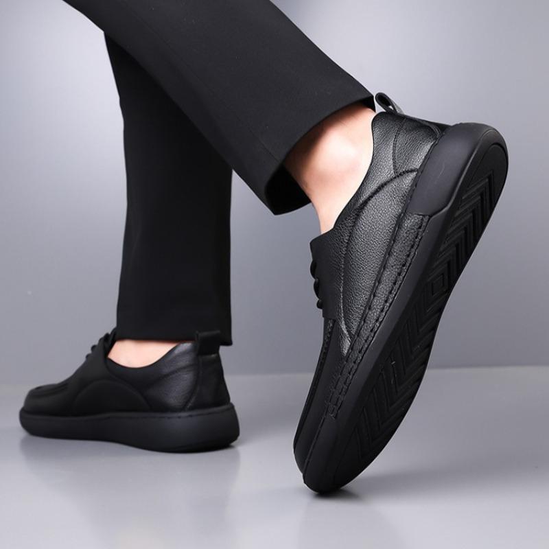 Men's Business Casual Leather Shoes Spring Autumn New Solid Color Fashion Casual Shoes for Man Lace-up Anti-slip Loafers Male