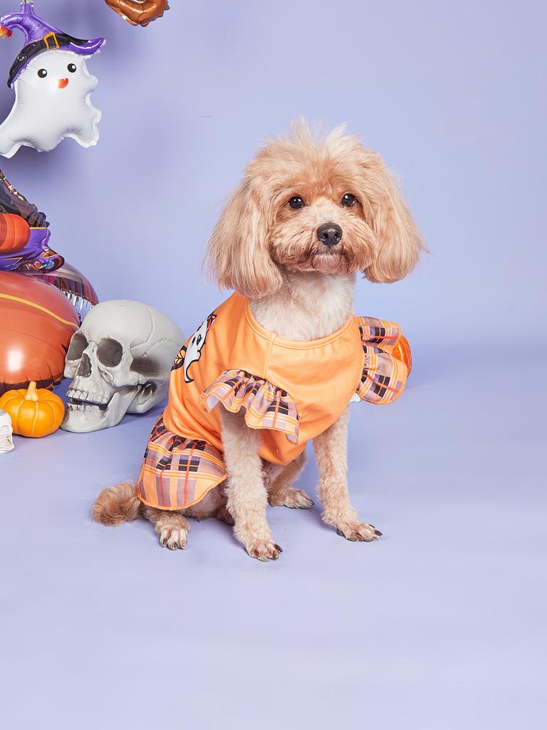 Boo Dog Tutu Dress Halloween Holiday Dress Up Party Warm Plaid Soft Material Dog Dress for Puppy and Cat Party Costume
