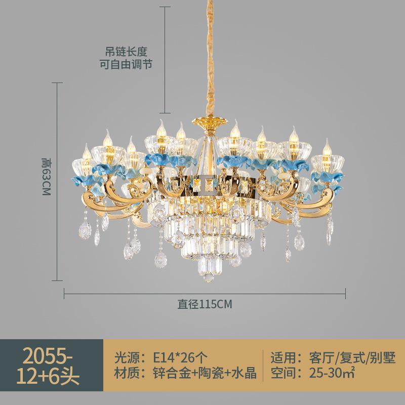 Luxury Living Room Chandelier French Crystal Living Room Light Modern Villa Dining Room Bedroom Ceramic Pendant Lights