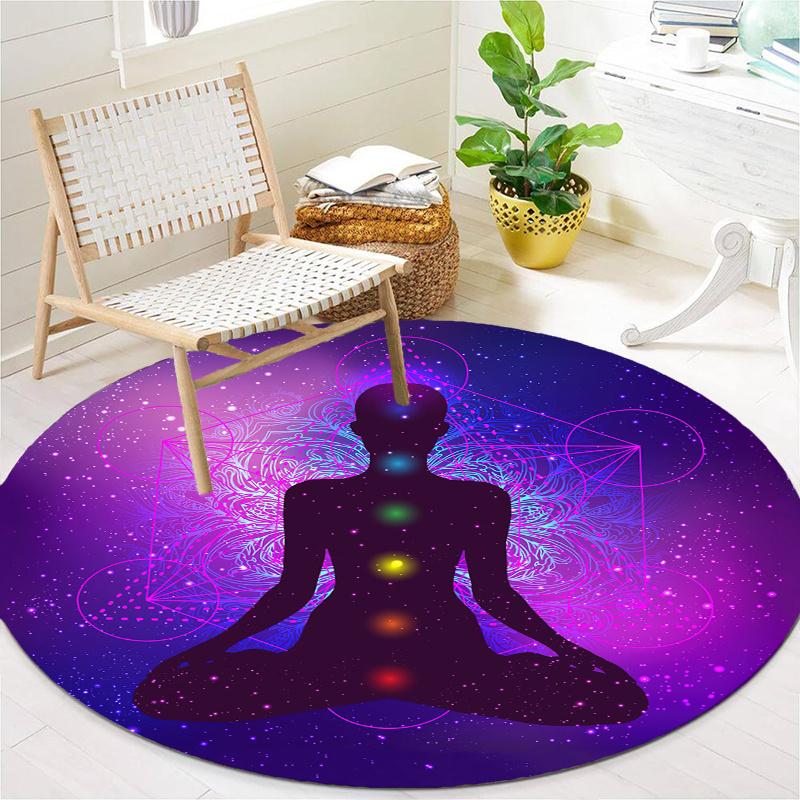 Yoga Meditation Round Rug Nonslip Area Rug Office Chair Mat Carpet For Living Room Bedroom Home Decor