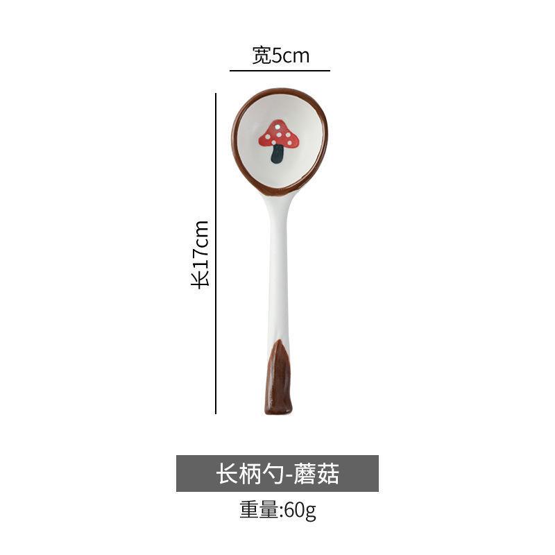 Japanese Ceramic Long Handle Small Spoon Household Internet Celebrity Cute Strawberry Spoon Soup Spoon Rice Spoon Cartoon Meal Spoon
