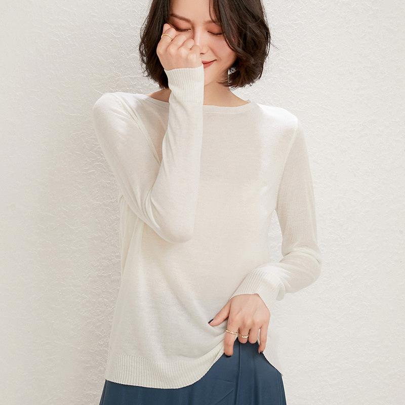 Vielseitiger niedriger Rundhals Skinny Shirt Damen Locker Einfarbig Pullover Unterhemd Dünnes Oberteil Strickpullover Pullover