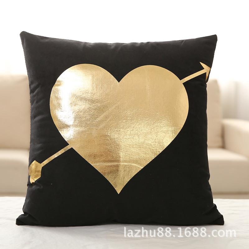 Love Christmas Style Black Soft Fabric Gold Print Pillowcase Home Hotel Bedding Room Decoration Pillowcase 45cm*45cm