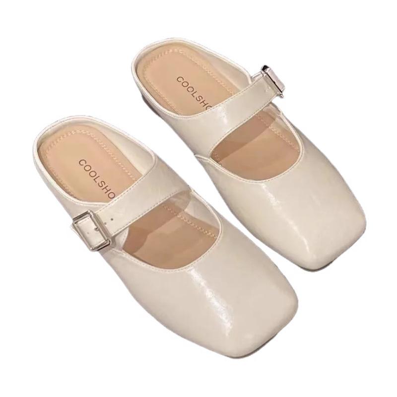 Temperament Square Head Mary Jane Shoes Women's Autumn 2025 New Light Mouth Bag Head Half Slippers Low Heel French Flat Bottom Half Tray