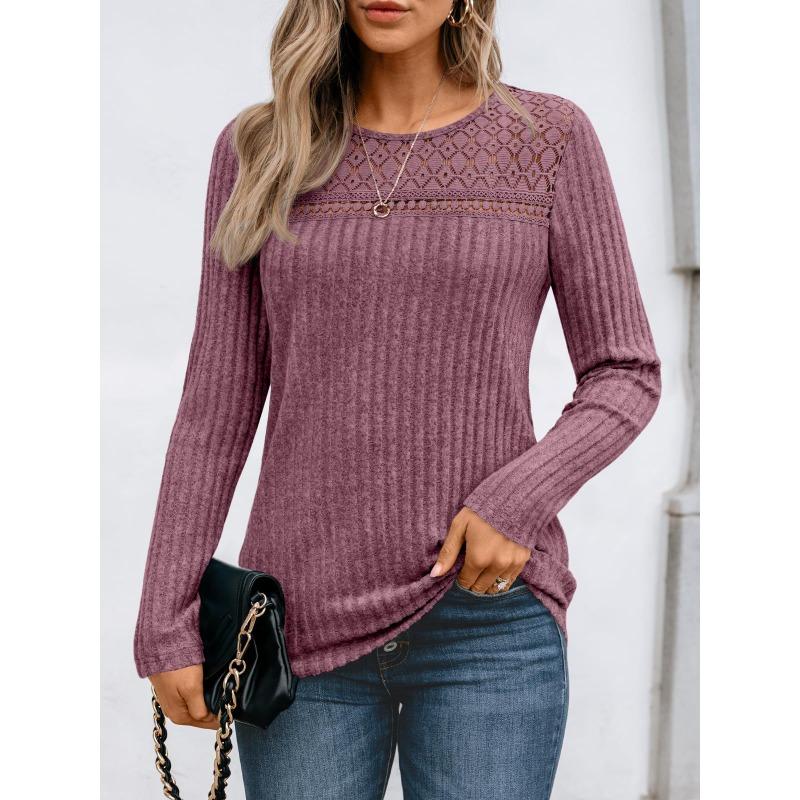 Autumn Casual Pullover with Loose Hollow Out Long Sleeved T-shirt Top