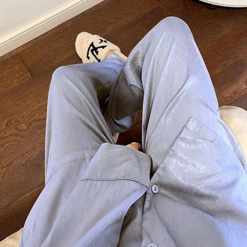 Chaebol Daughter Temperament High-Grade Texture Pajamas Women'S Long-Sleeved Trousers Spring And Summer Ice Silk Texture Loungewear