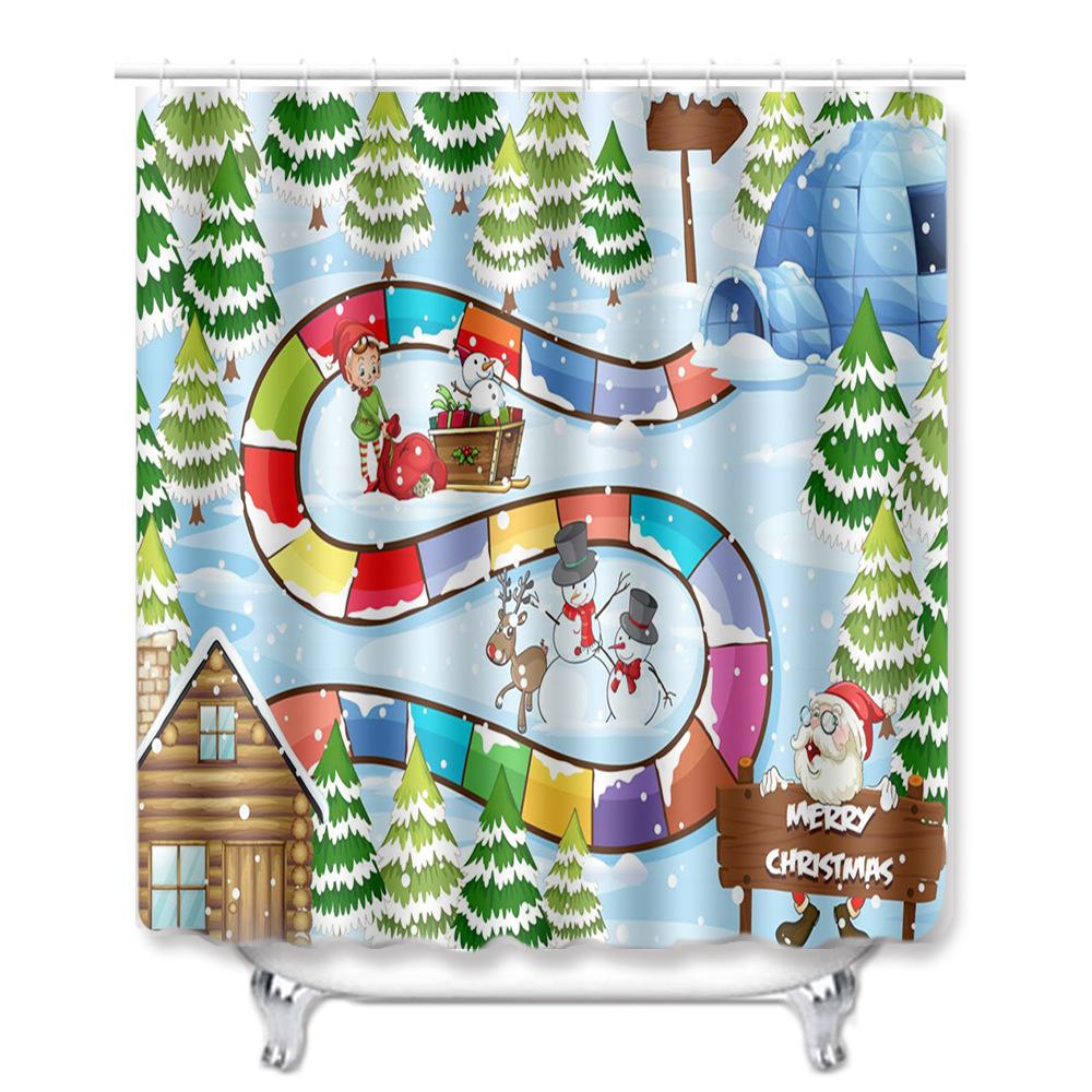 Christmas Shower Curtain Four-Piece Toilet Floor Mat Non-Slip Doormat Water Absorption And Dust-Proof Carpet