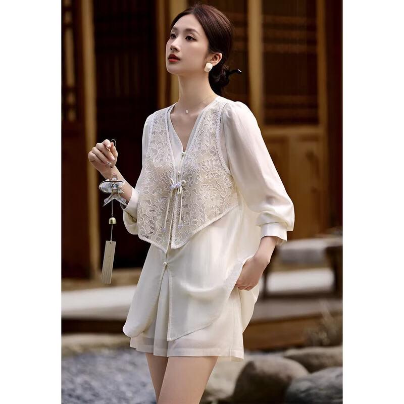 Women s New Chinese Style Faux Two-Piece Summer Set L (115-125 catties) грязно-белый