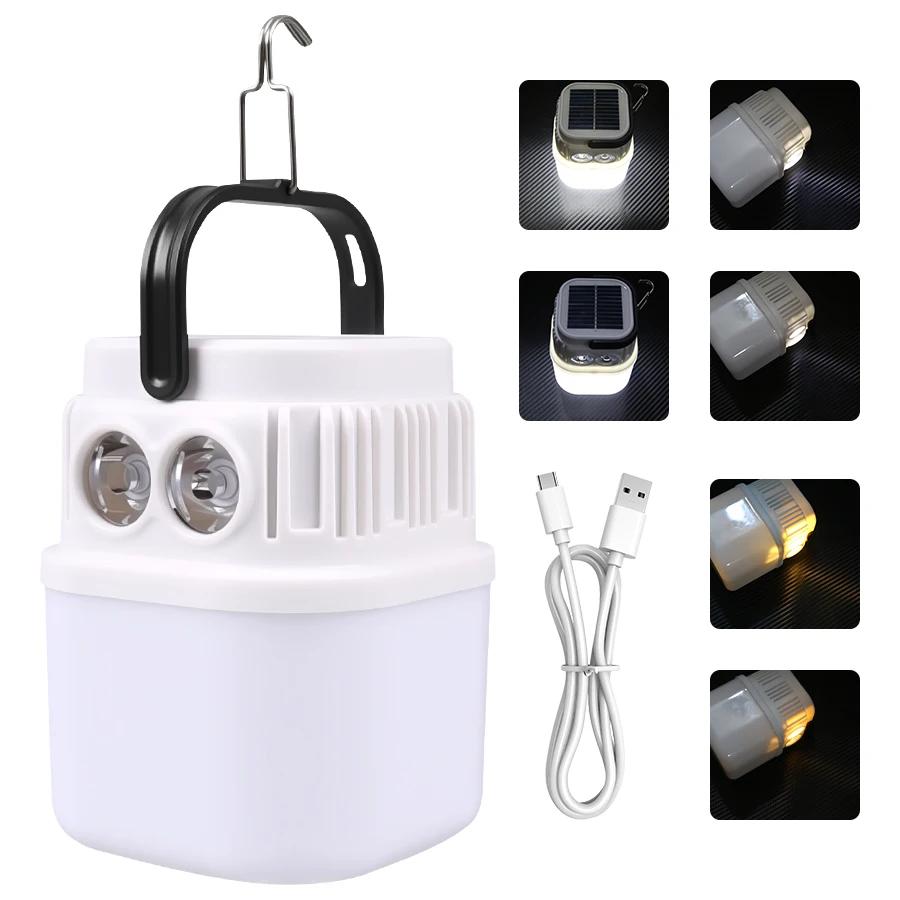 Portable USB Rechargeable LED Camping Light Outdoor Emergency Hanging Tent Solar Lamp Hiking Picnics Night Lighting Lantern