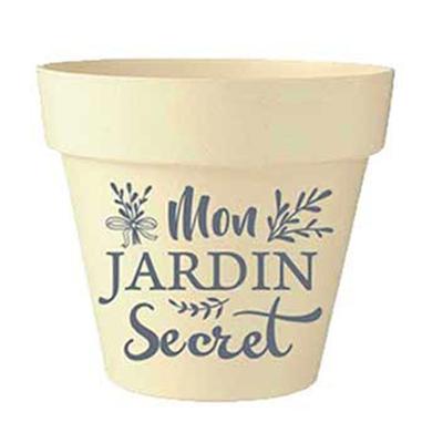 [Q6407] - 'Messages' Beige Grey Bamboo Planter (My Secret Garden) -  10. 5x9. 5 Cm