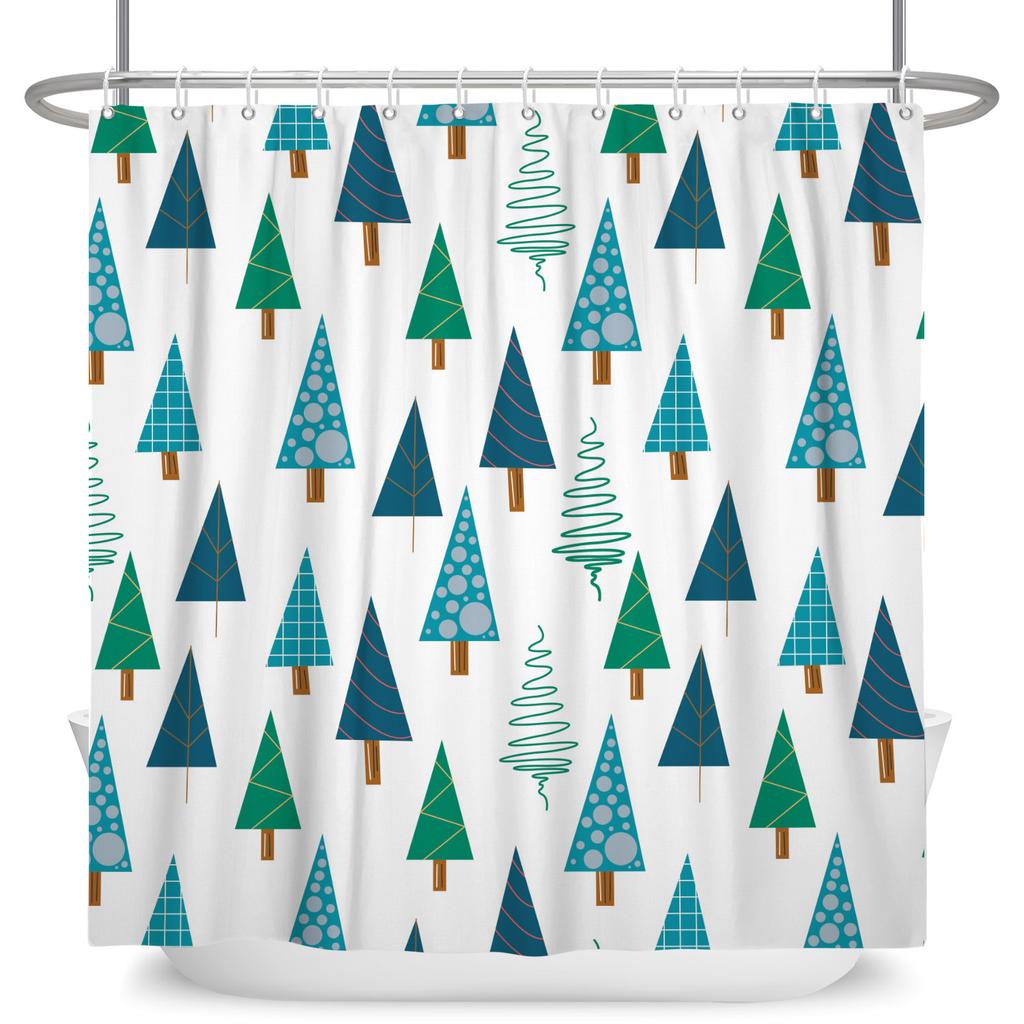 GAEMerry Christmas Duschvorhang Winter Schnee Weihnachtsmann Weihnachtsbaum Dekor Badezimmer Vorhänge Wasserdichte Badewannenwand