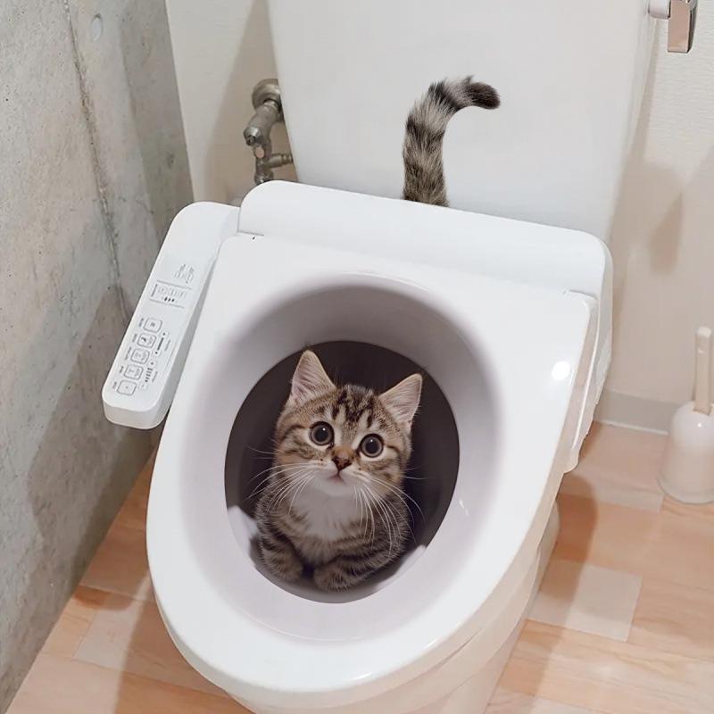 

Funny Cat Toilet Lid Decal Waterproof Wc Sticker Removable Self-Adhesive Decor Household Stickers коричневый