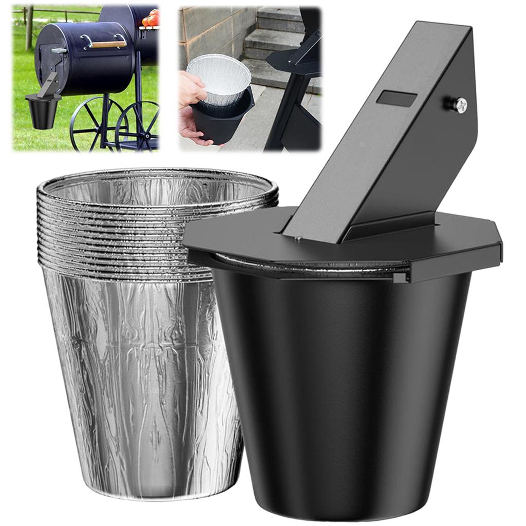 Smoker Drip Bucket with 12 Foil Liners Lid Grease Catcher Heat-Resistant Grease Collection Container for Home Kitchen
