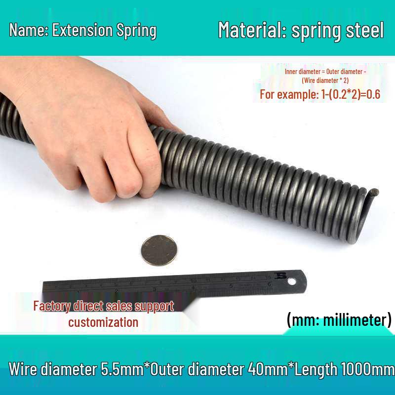 1m Spring Coil Extension with Hook - Strong Tensile Force, Thin Soft Sheath, for Tarpaulins & Sliding Doors