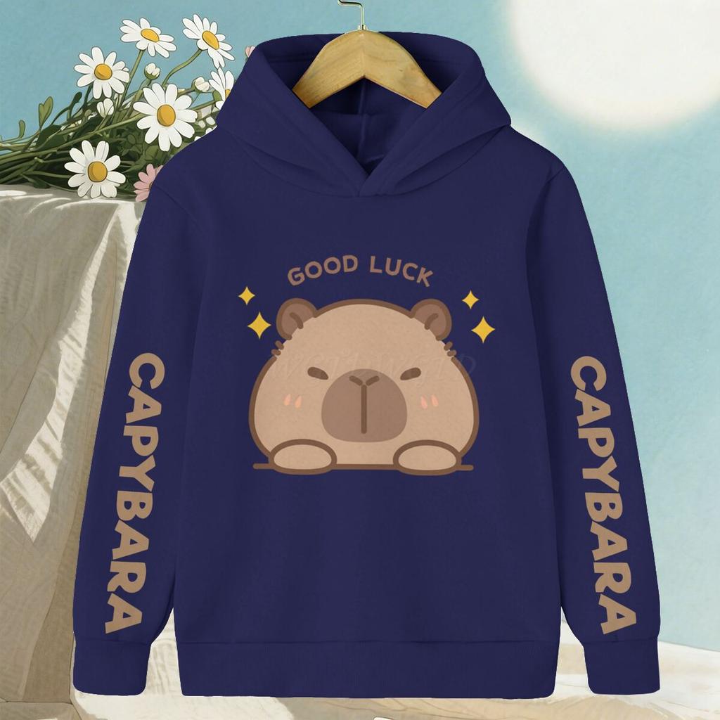 Cartoon Cute Capybara Print Children's Hooded Hoodies Capybara Casual Fashionable Comfortable Boy Girl Sweatshirt Pullover