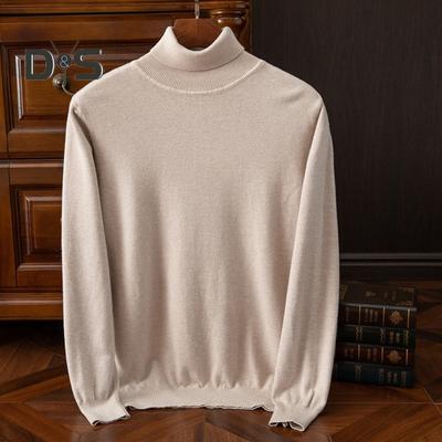 Fall Winter Men Sweater High Collar Knit Thick Elastic Long Sleeves Warm Solid Color Bottoming Knitwear Loose Daily Wear Business Sweater