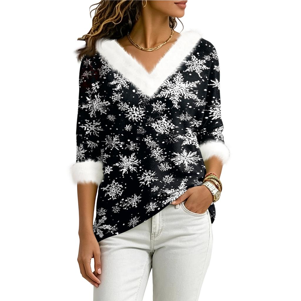 Christmas V-Neck Top with Elegant Cut for Party, Date and Everyday Wear