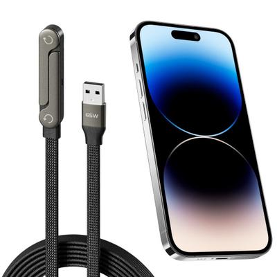 240W/65W 2-in-1 Charging Cable with Built-in Phone Stand Braided Fast Charge Cable 360 Degree Adjustable Braided