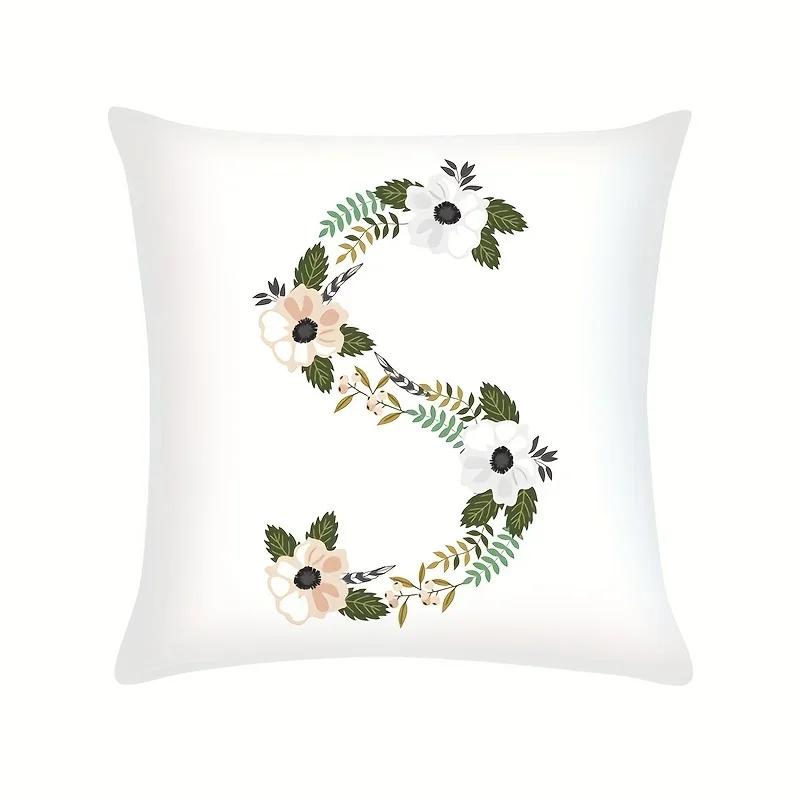 Plant Flowers Alphabet Printed Cushion Cover Spring Home Seat Decorative Pillowcase  Square Polyester Letters Pillow Cover