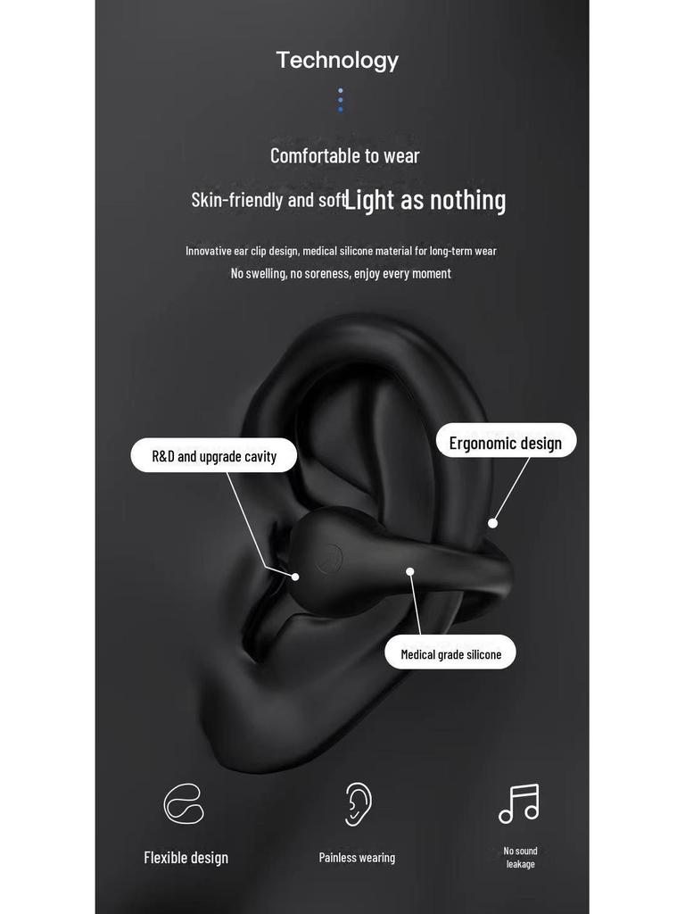 Universelt øreklemme Bluetooth-headset for Huawei, Apple, vivo, Xiaomi, Oppo, Android-nettbrett - Konduksjonsteknologi
