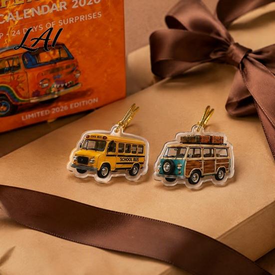 Holiday Home Decorations 24-Day Camping Van Advent Calendar Retro Acrylic Hanging Ornament Set with RV Countdown 24 Unique Designs Christmas