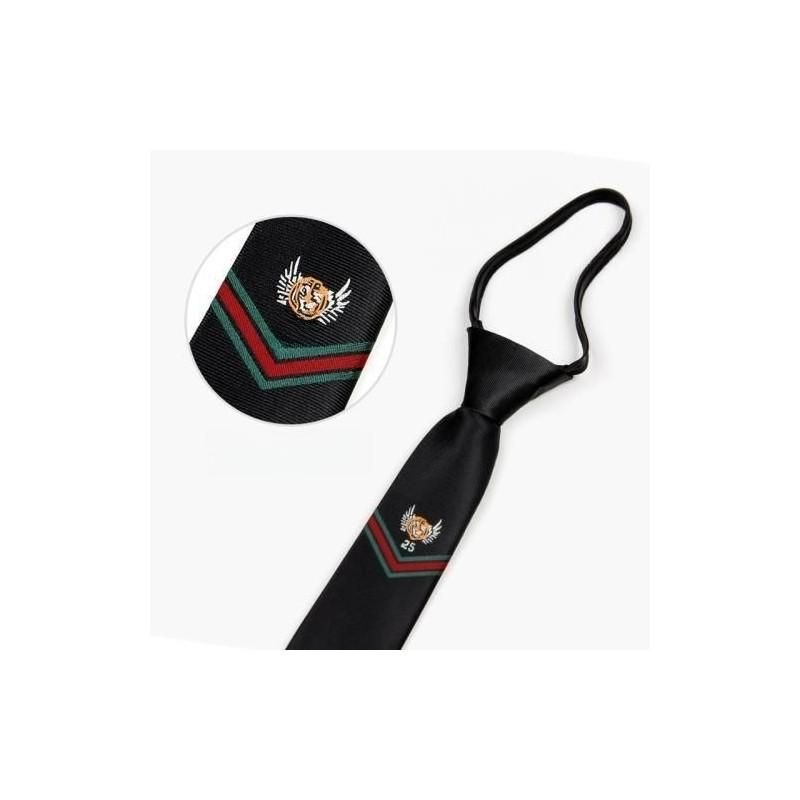 Tiger Head Embroidered Neck Tie For Kids With Striped Wool Material For School Or Casual Wear