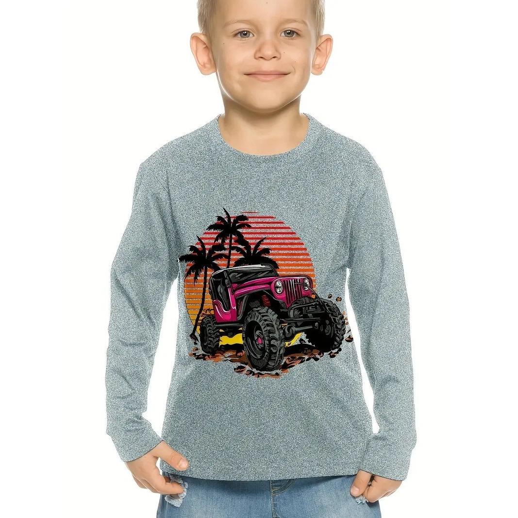 

Spring and Autumn Round Neck 3D Vehicles Printed Top Fashionable Casual Long Sleeved Children s Boy T-shirts 170
