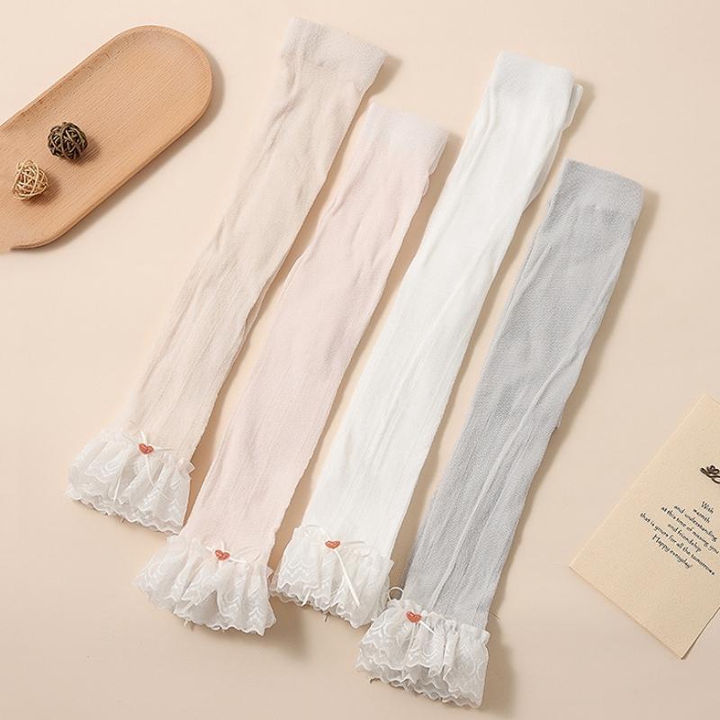 Girls Breathable Tights Nine-point Leggings Various Cute Thin Mesh Styles Exquisite Big Lace Edge Light Thin Stretchy Bottoms