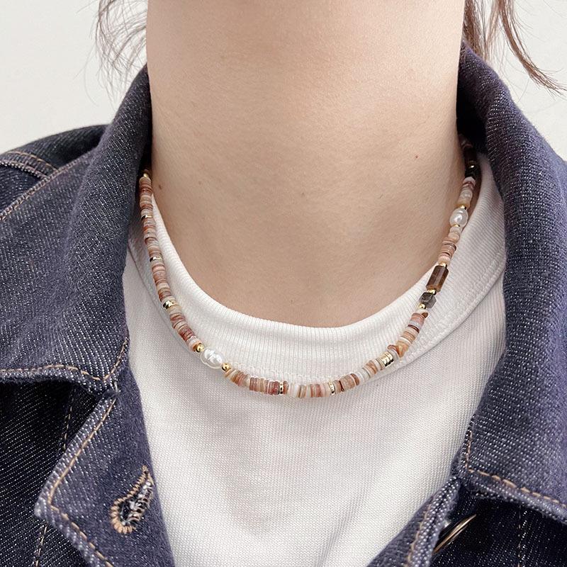 Meng Ziyi Style Natural Stone Pearl Necklace: Women's Retro Light Luxury High-End Clavicle Chain for Spring/Summer