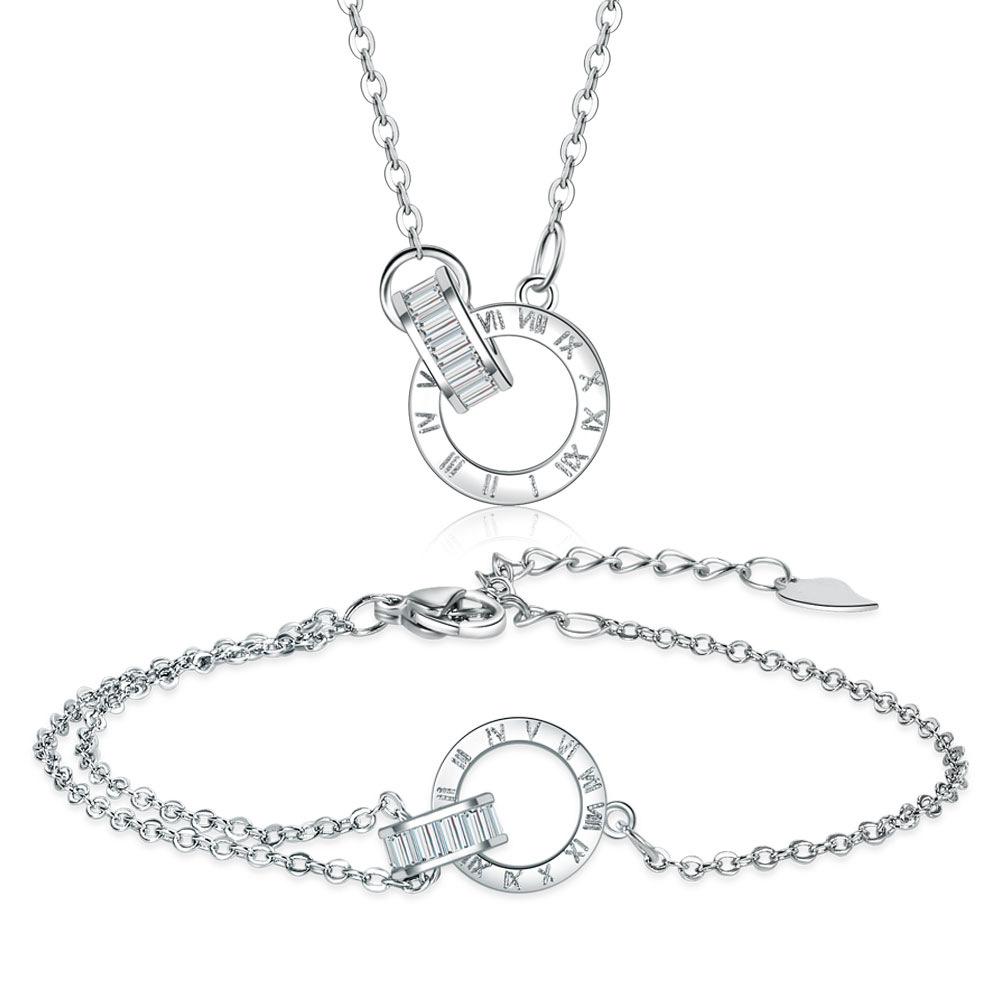 Romantic Elegant Roman Numeral Ring Necklace Bracelet Set Women'S Premium Versatile Clavicle Chain Love Hand Jewelry